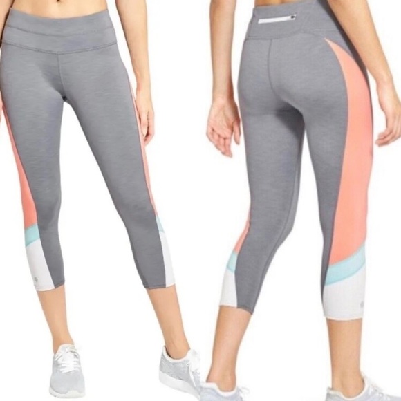Athleta Colorblock Sonar Capri Athletic Legging Midrise Sz Large Pink Blue Grey‎ - Picture 1 of 14